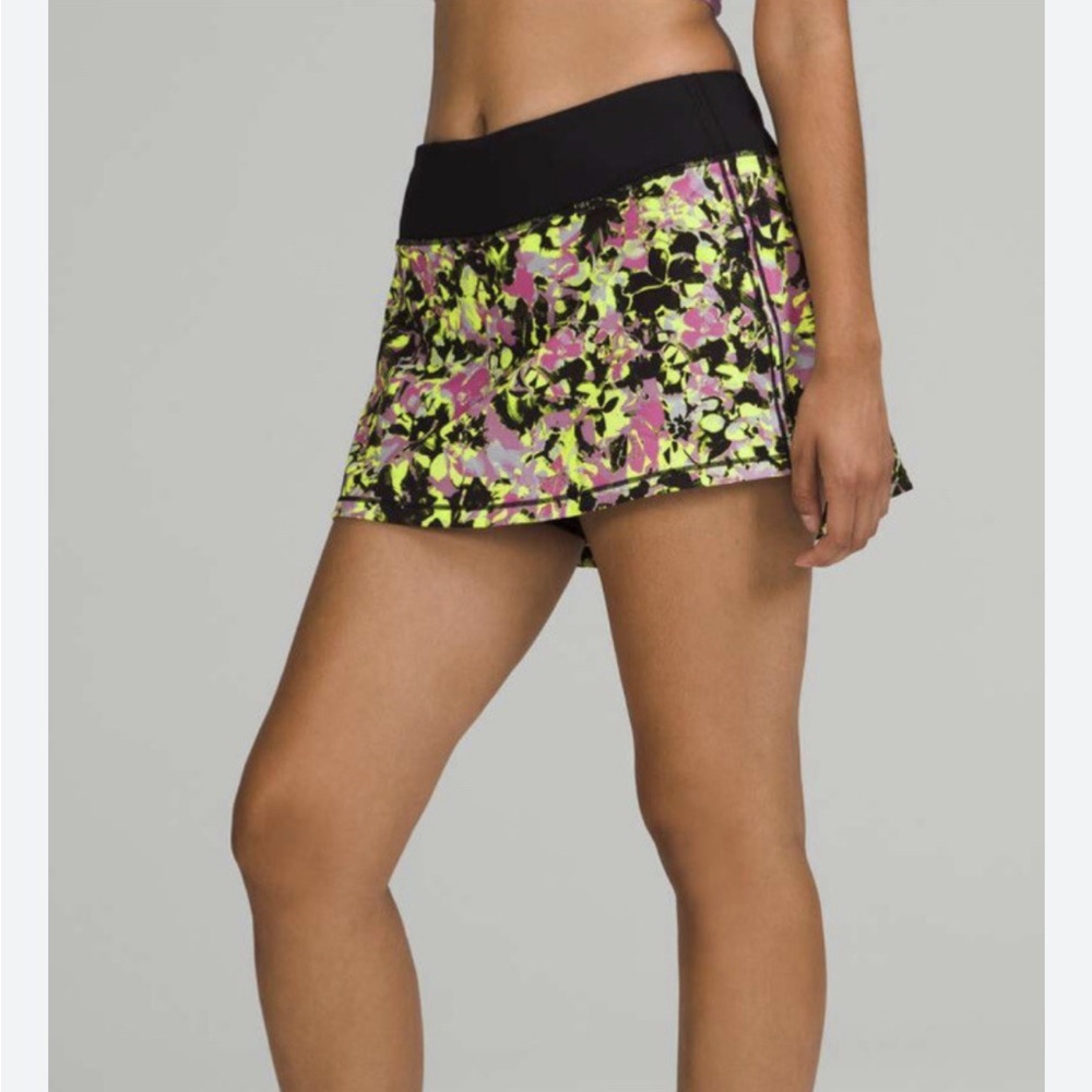Lululemon Pace Rival MidRise Skirt Skort Yellow Pink Sz 2 Activewear Performance